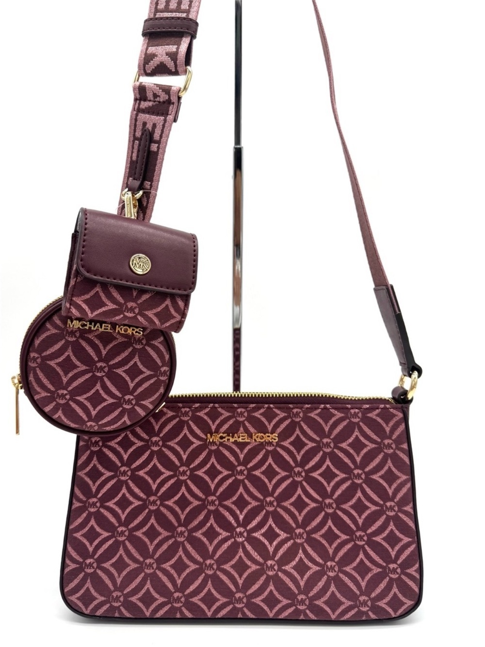 Michael Kors Jet Set Logo Crossbody Bag with Case for Apple AirPods Pro Ox Blood